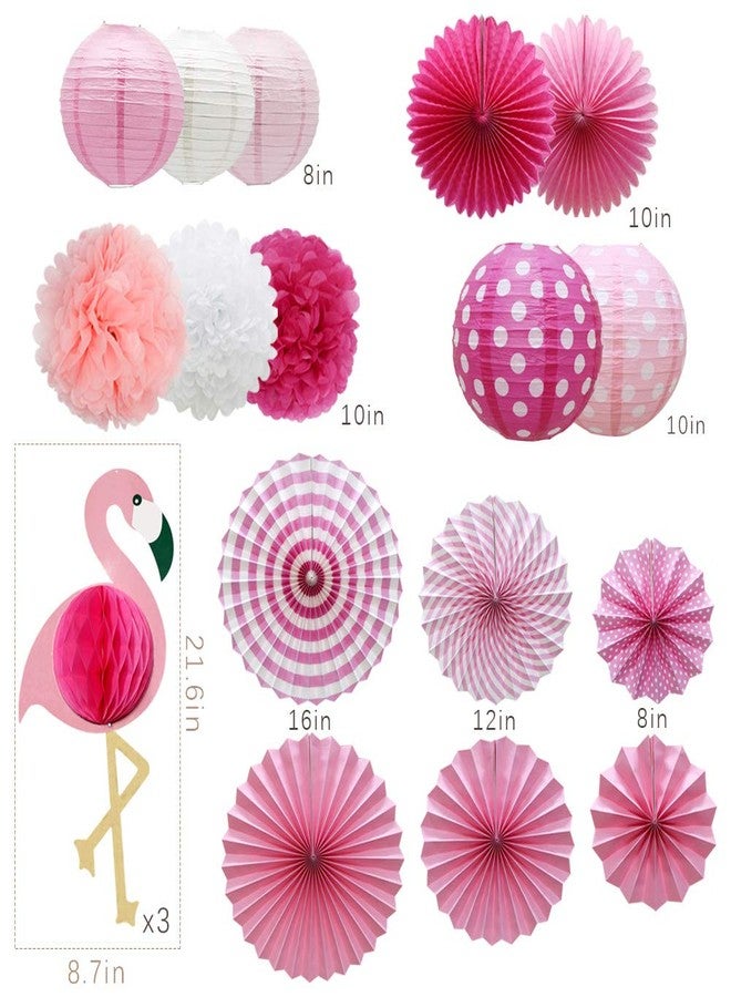Meiduo Tropical Flamingo Party Honeycomb Decoration, Hawaiian Summer Party Supplies for Adults Kids Birthday Bridal Shower with Flamingo Paper Fans Pom Poms Flowers Paper Lanterns (Pink) - Image 2